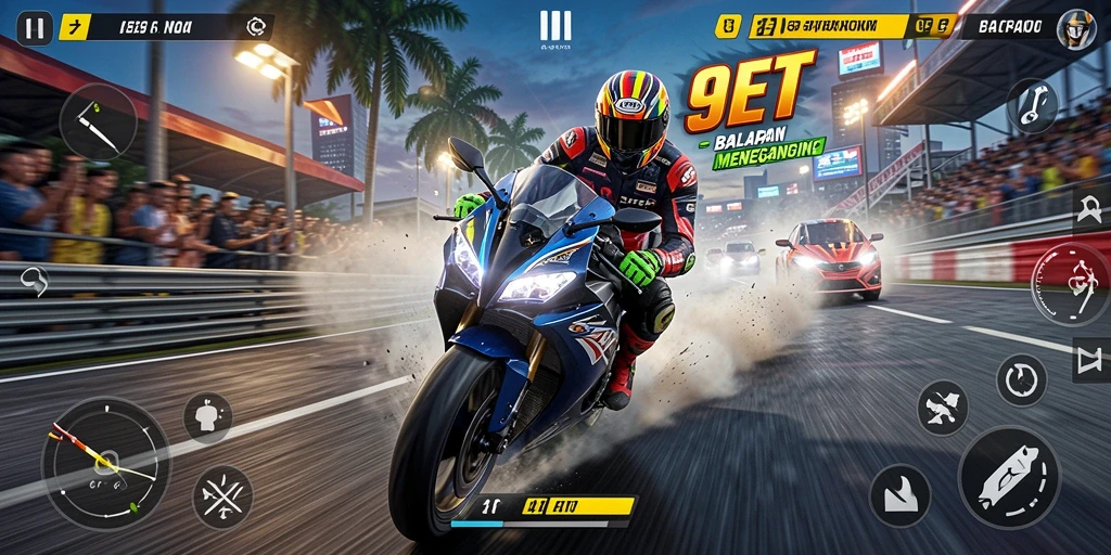 Tampilan grafis memukau saat balapan motor di 9ET.