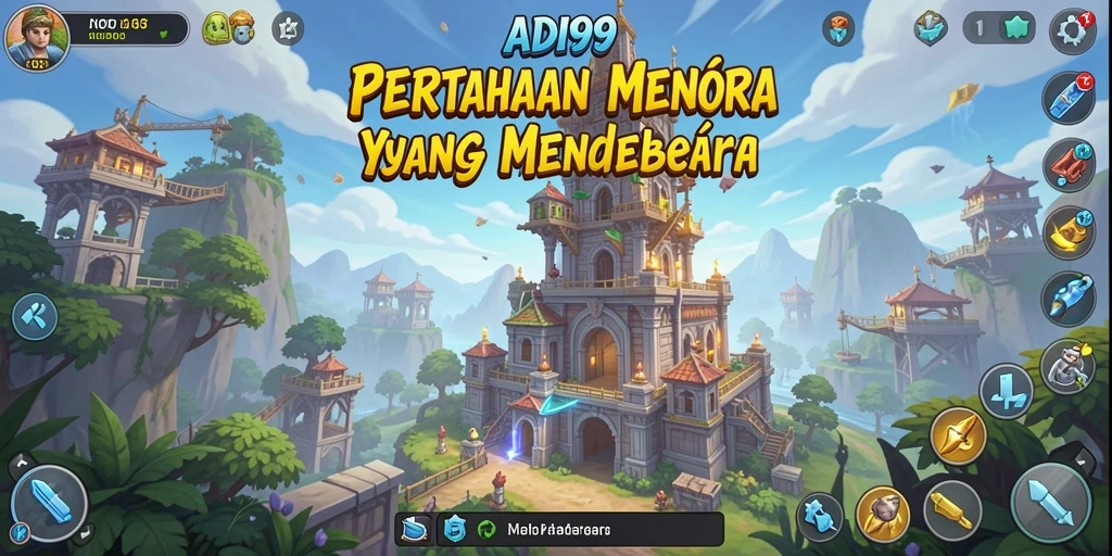 Tangkapan layar gameplay <strong>ADI99</strong> menunjukkan menara yang siap menghadapi serangan musuh.
