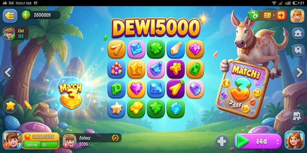 Tampilan gameplay seru dalam DEWI5000, permainan Match-3 yang menantang.